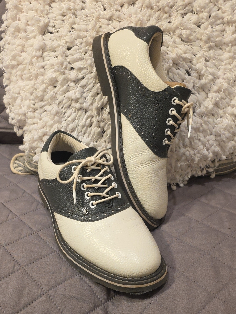 G/FORE Two-Tone Charcoal Grey and White Saddle Oxfords Golf Shoes